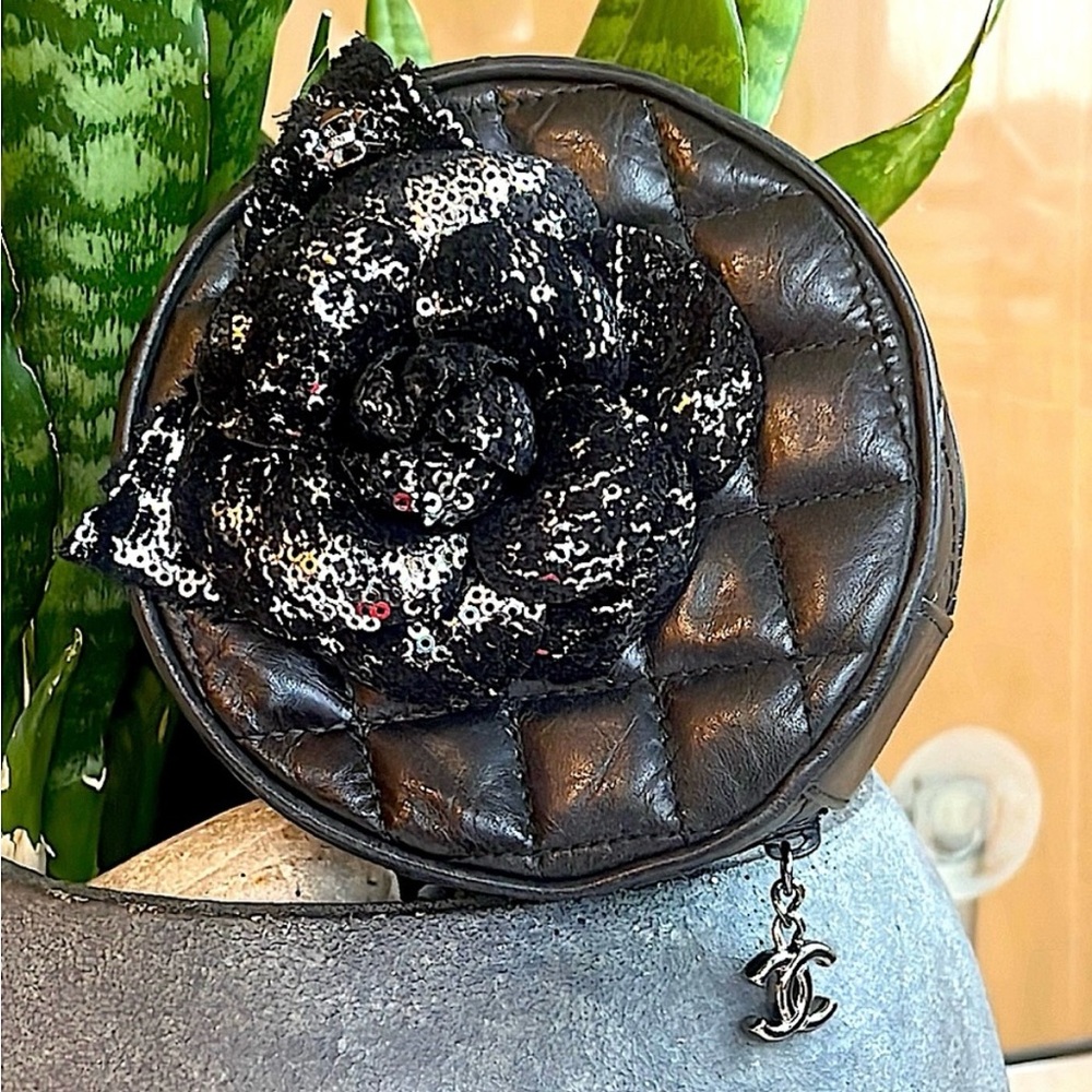 Chanel Black Quilted Leather Bag with Sequin Flower